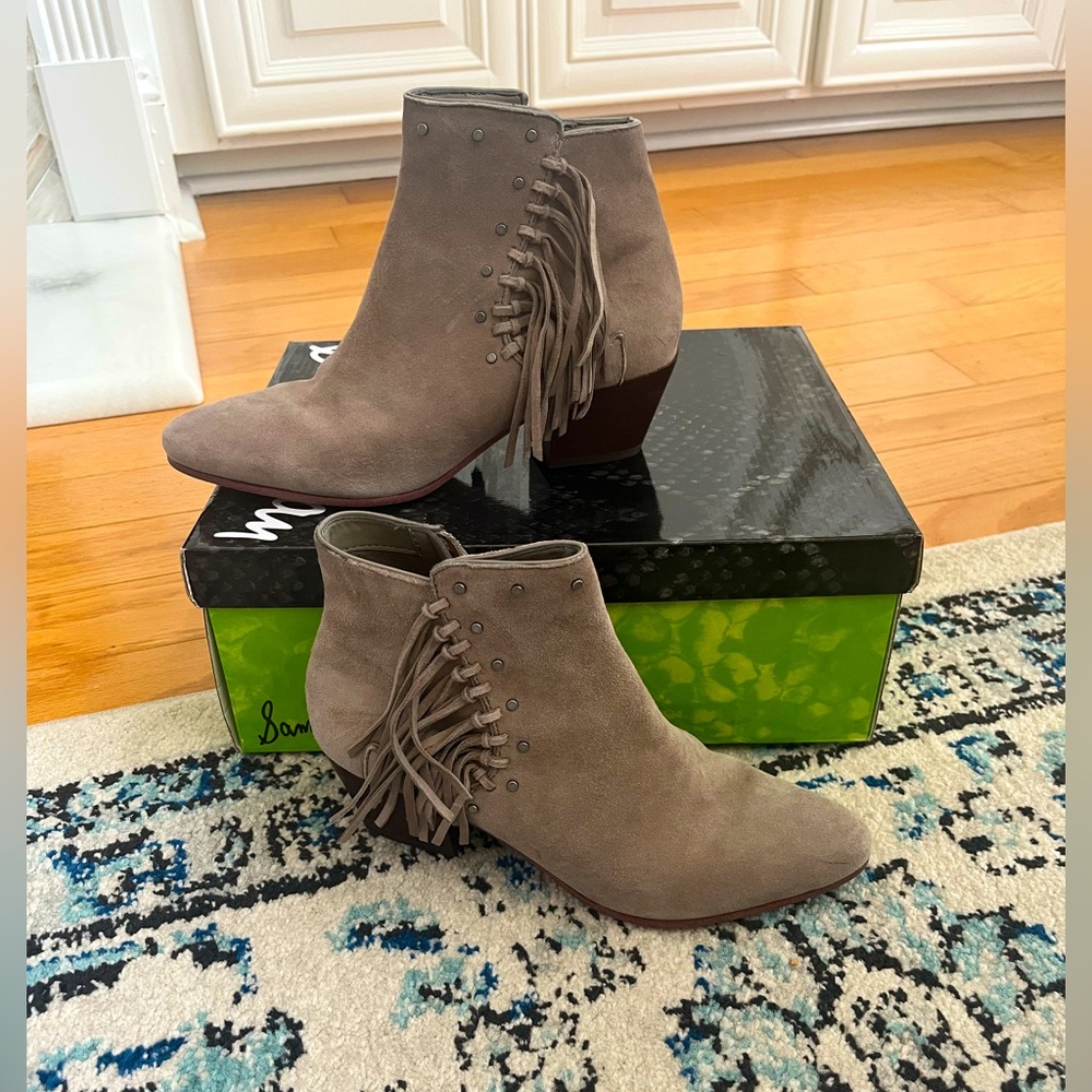 Sam Edelman Women's Taupe Fringe Ankle Boots